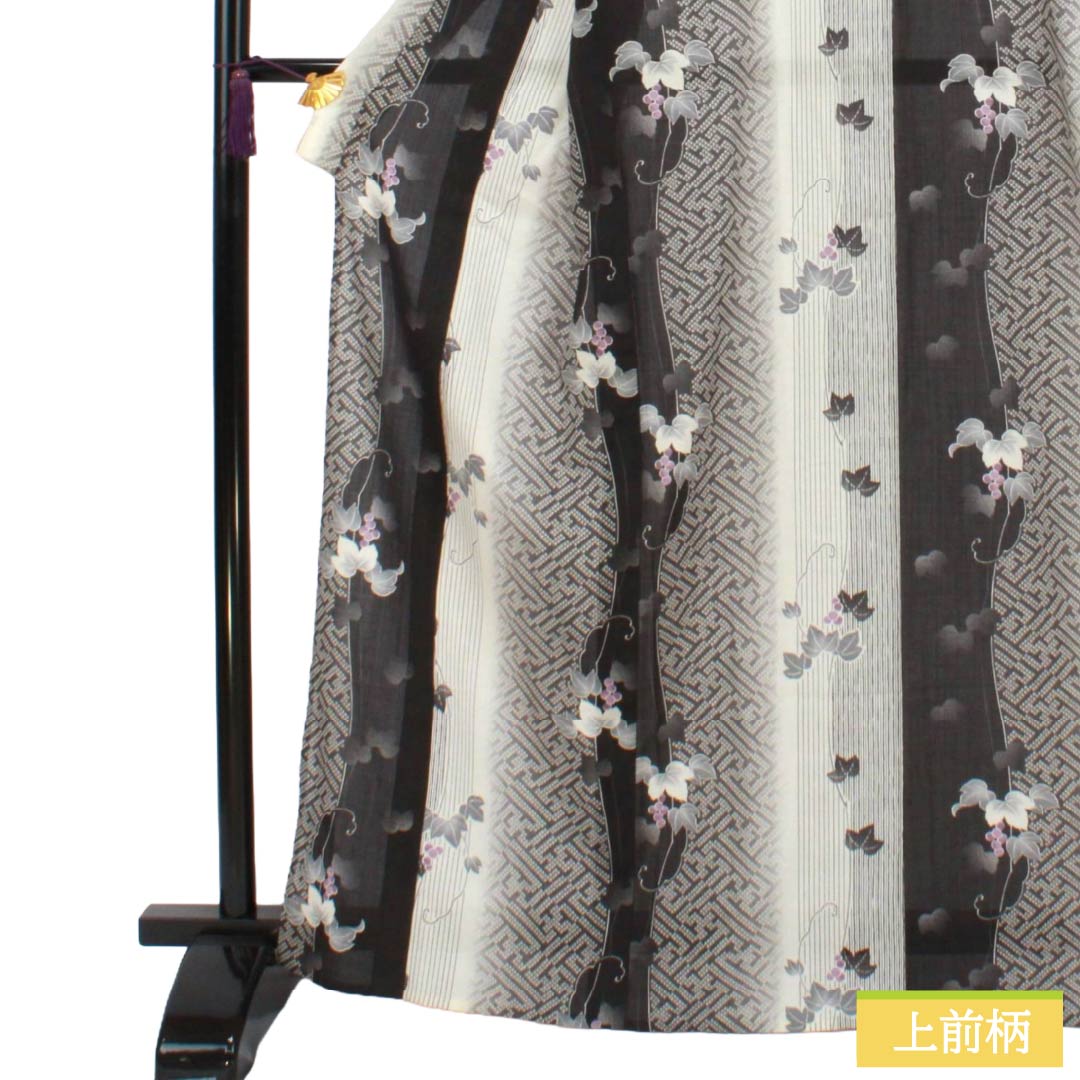 Summer Polyester Komon S-rank, Length 166.5cm, Sleeve-to-shoulder 68cm, Stripes, Koji-tsunagi, Ivy, Washable Kimono, Sha, Monotone 1132003562527
