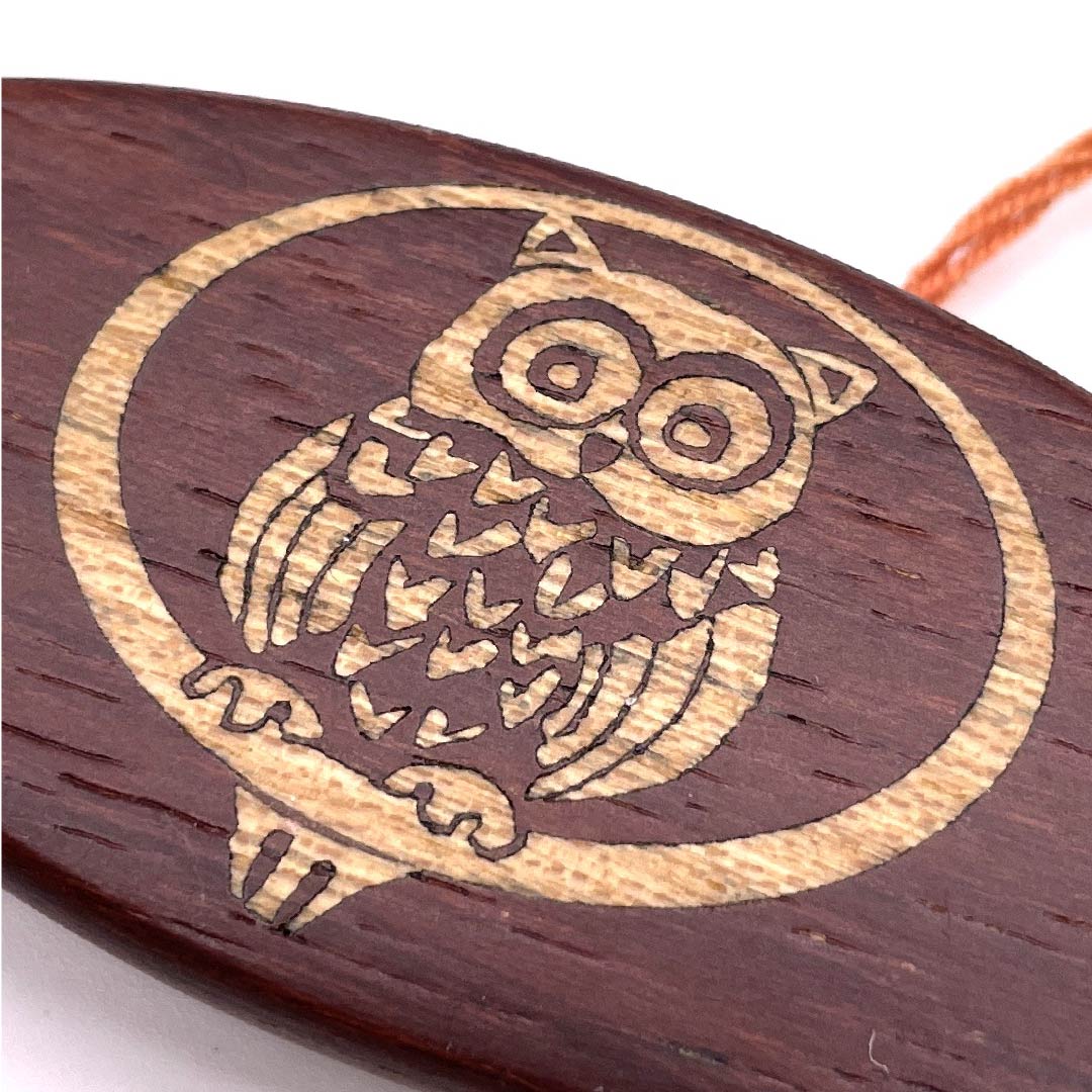 (New old stock) Obi clasp, wood carving, casual, copper color, wood inlay, owl, animal, length approx. 3cm, width approx. 6cm, S rank, brown, 1137000342914