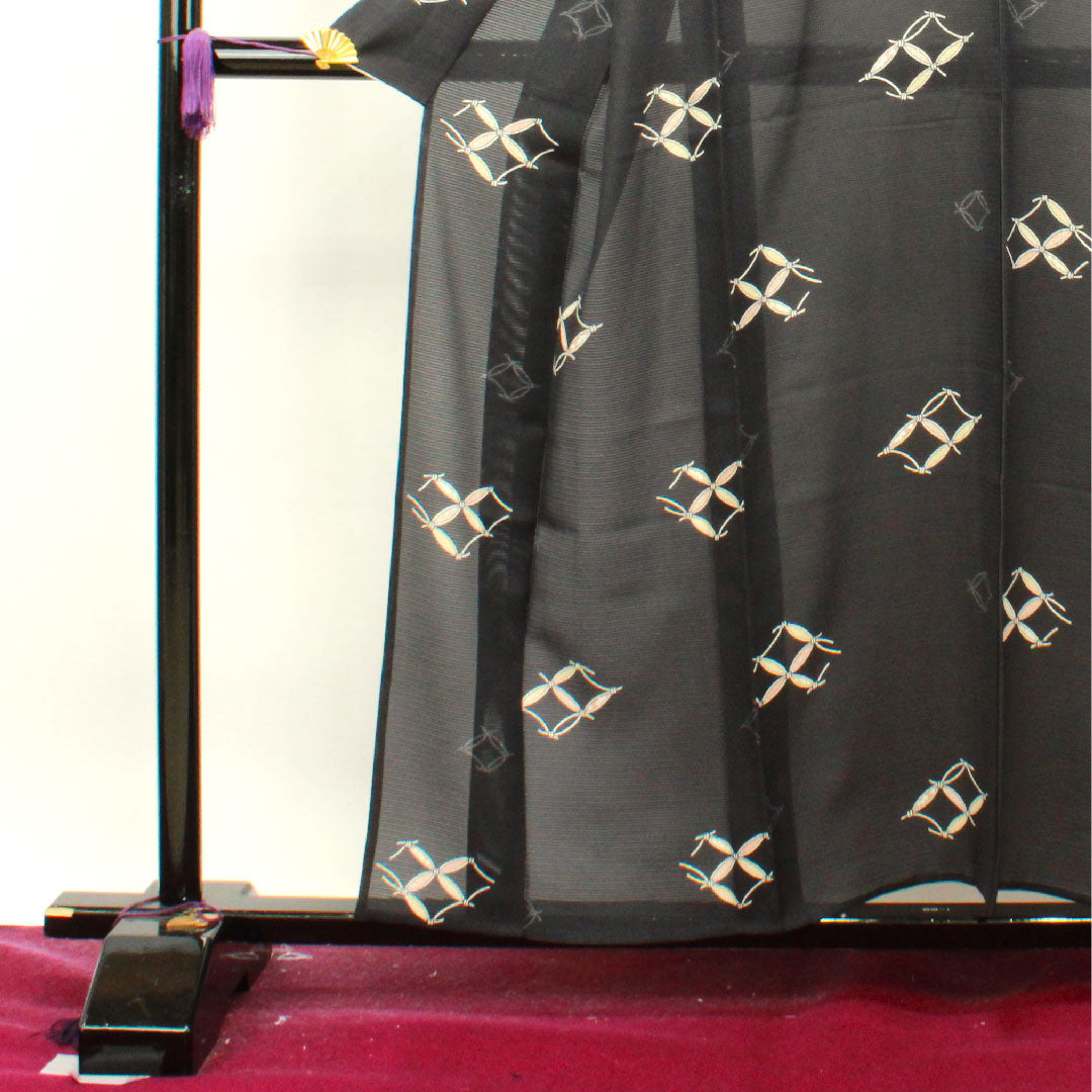 Summer item, pure silk, small pattern, length 157.5cm, sleeve length 65cm, Shippo, silk, S rank, black, 1132001522310