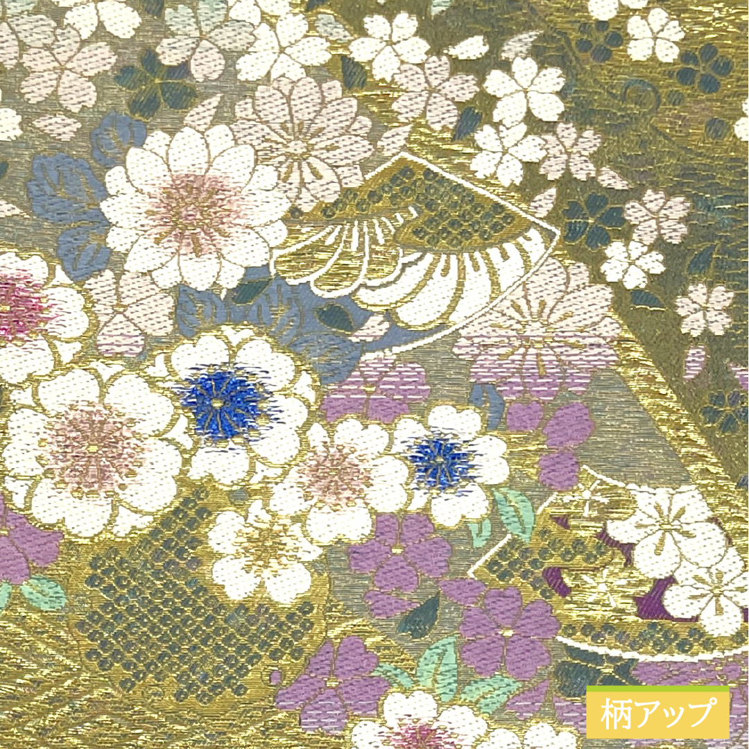 Fukuro obi, pure silk, S rank, reversible, Nishijin-ori, cherry blossoms, stripes, obi length 464cm, Rokutsu, formal, gradation, 1123017262499