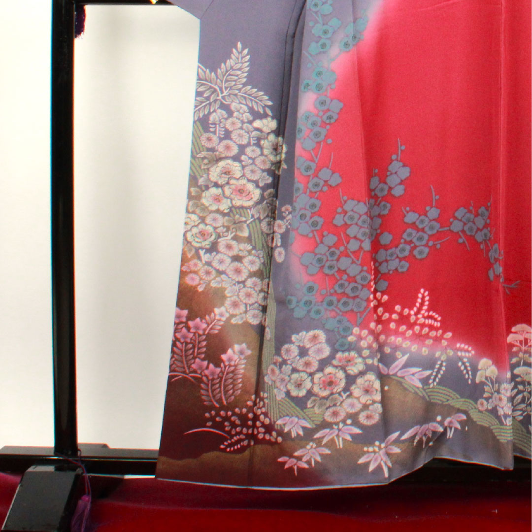 Homongi (formal kimono) Length 157.5cm Sleeve length 63cm Brown Chrysanthemum Plum Pure silk S rank Purple 1112001562320