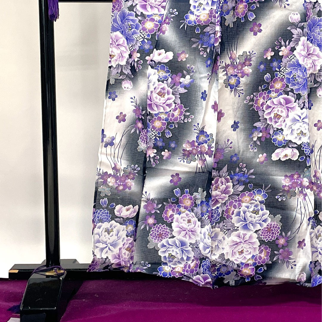 浴衣 桜 木綿 Sランク 単衣 身丈162cm 裄丈66cm 黒系 1118001502410