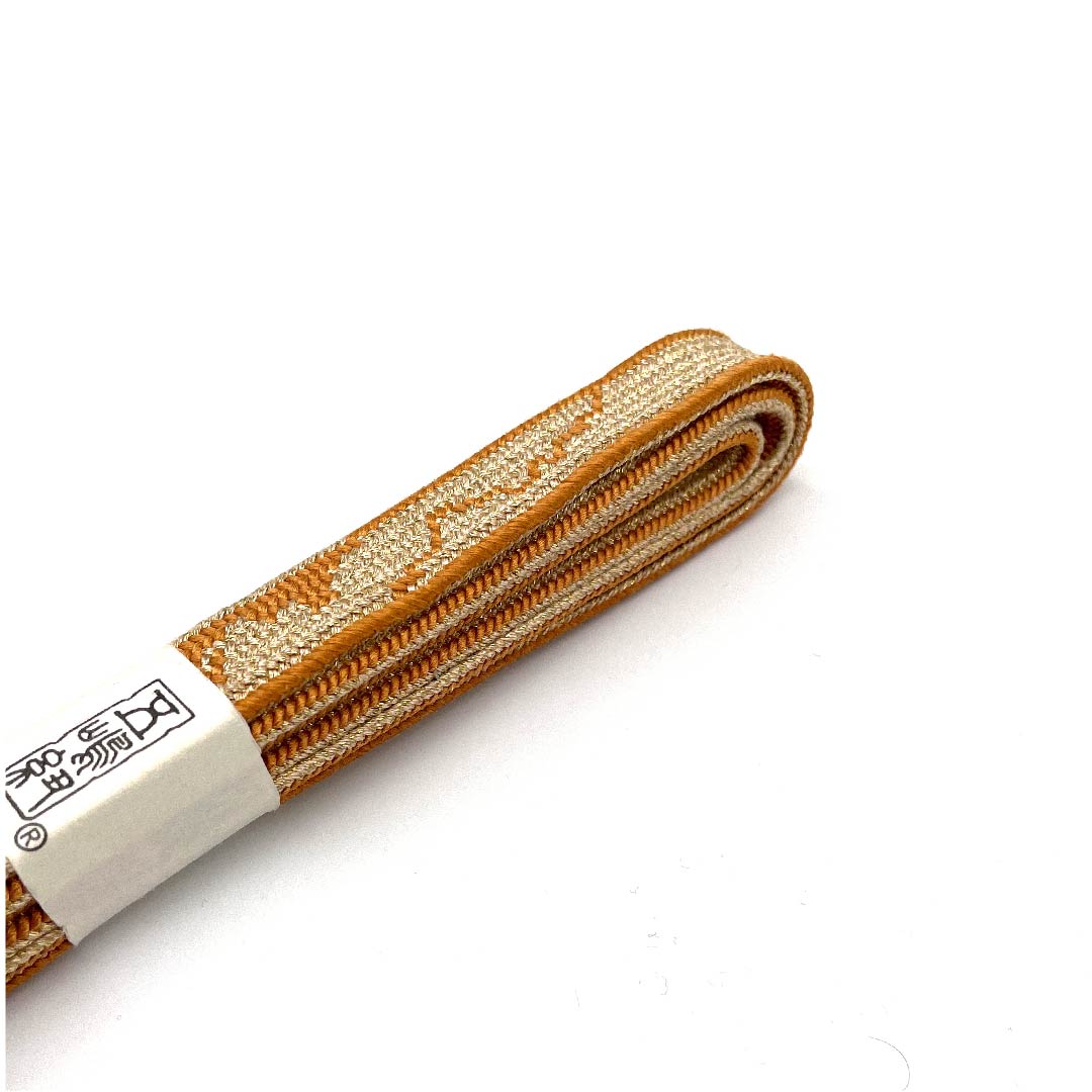 (新古品) 帯締め 正絹 四分紐 柿色(かきいろ) 五嶋紐 江戸組紐 金属糸使用 長さ約159cm 幅約1.7cm セミフォーマル Sランク 茶系 1135002742314