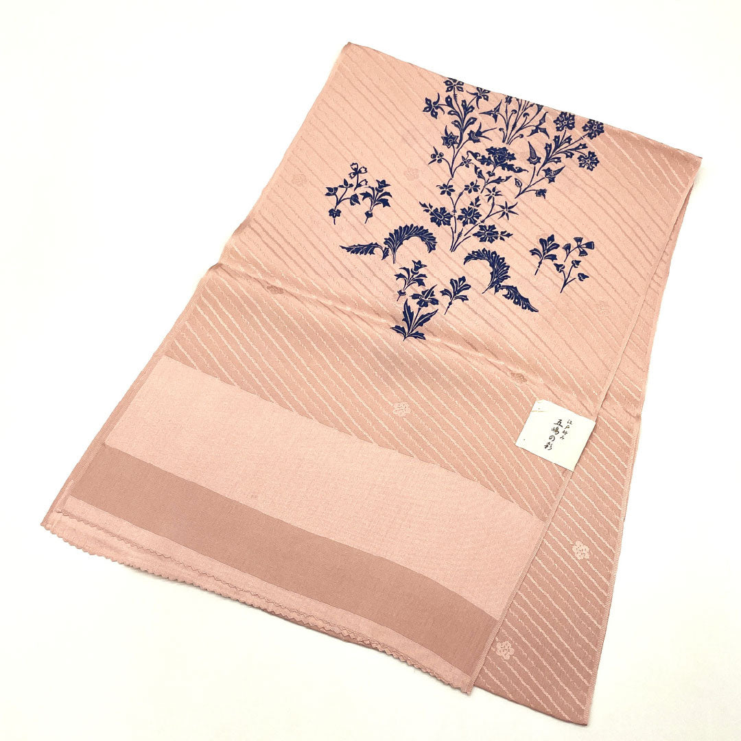 (Like New) Silk Obiage (Sash) - New, Casual, Light Crimson (Asabe Niiro) - Goshima Himo (Cord) - Abstract Floral Pattern with Plum Blossoms - Approximately 180cm Long, 30cm Wide, Pink (Product Code: 1136001101913)