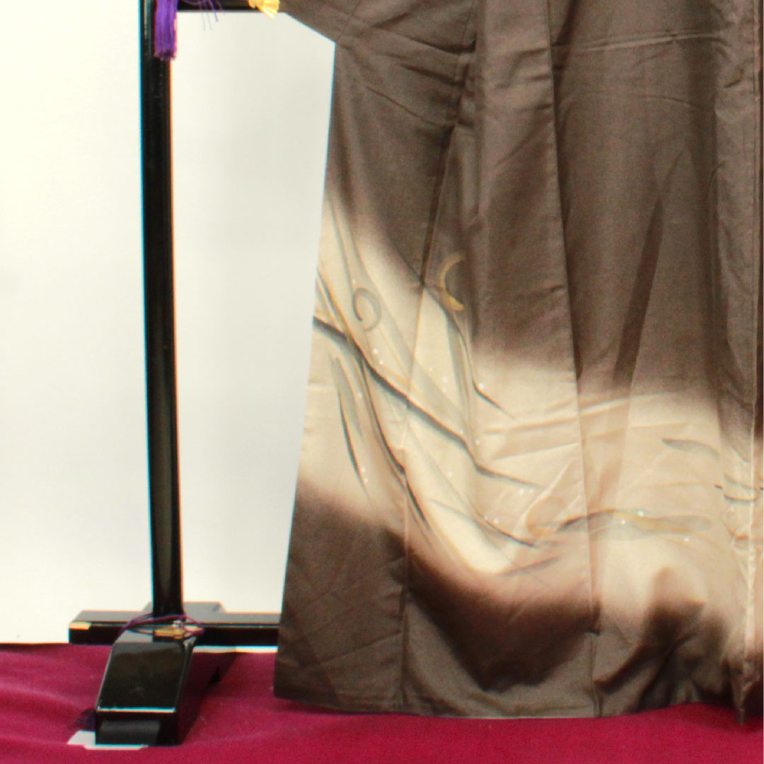 Homongi, lined, length 167cm, sleeve length 64cm, charcoal color, artist's work, Enso, pure silk, A rank, brown, 1112002473514