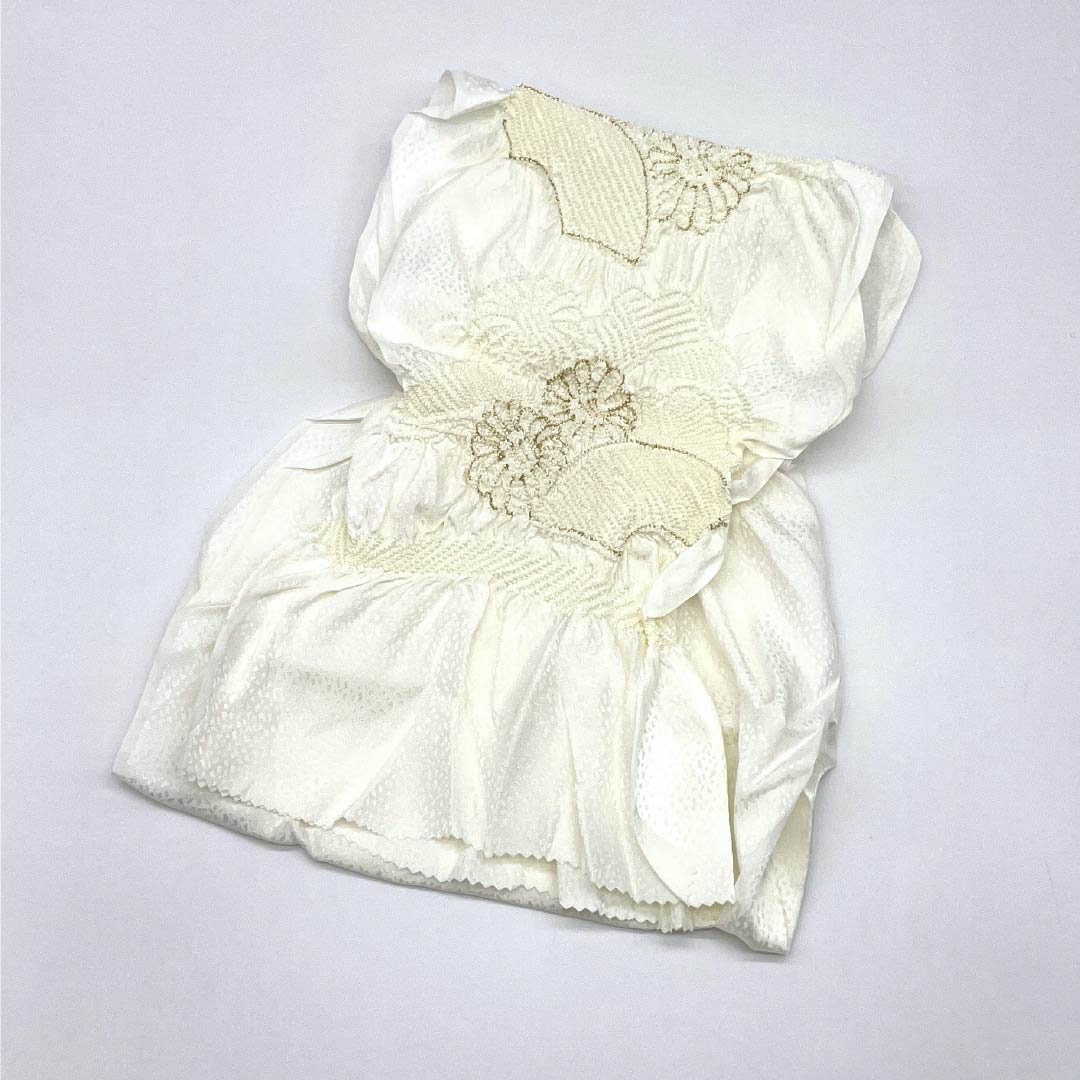 (Like new) Pure silk S-rank obijime and obiage set with fan, for formal kimono, shibori (sash-band) with center opening, approximately 154cm long and 1.5cm wide, white, 1141000132311
