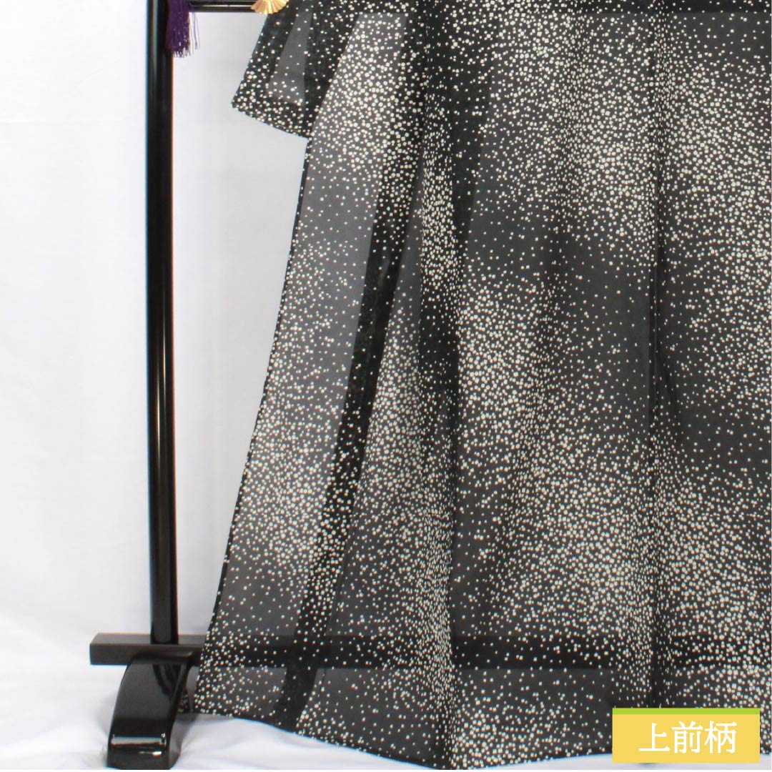 夏物 ポリエステル 小紋 身丈167cm 裄丈67cm ドット 洗える着物 絽 Sランク 黒系 1132001932510