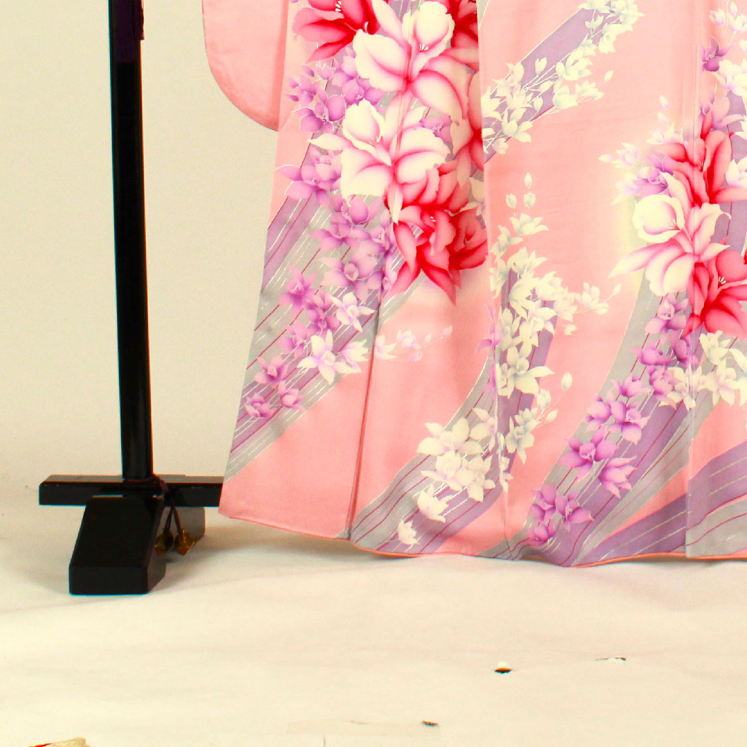 振袖 身丈165.5cm 裄丈64cm 袷 京友禅 花模様 正絹 Aランク ピンク系 1113000563513