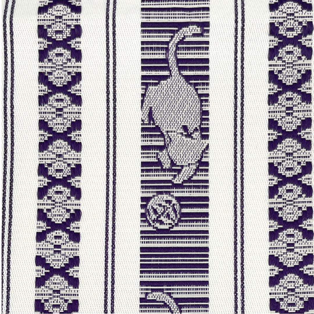 Half-width obi, polyester, obi length 360cm, white, Hakata-ori style, cat, white, S rank, 1125001562311