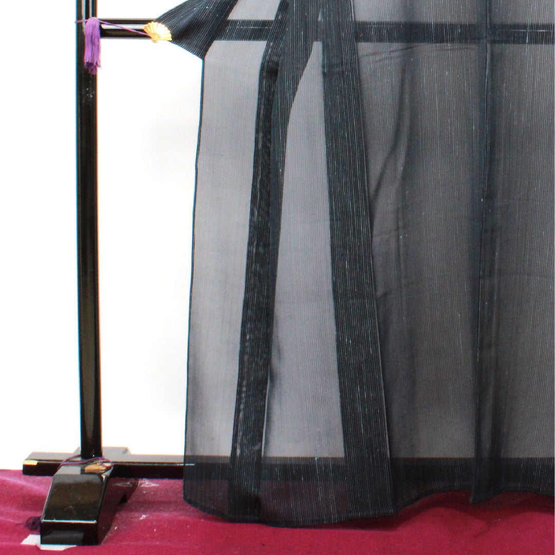 Summer kimono, polyester, pongee, length 163.5cm, sleeve length 67.5cm, striped, washable kimono, gauze, S rank, black, 1132001512410