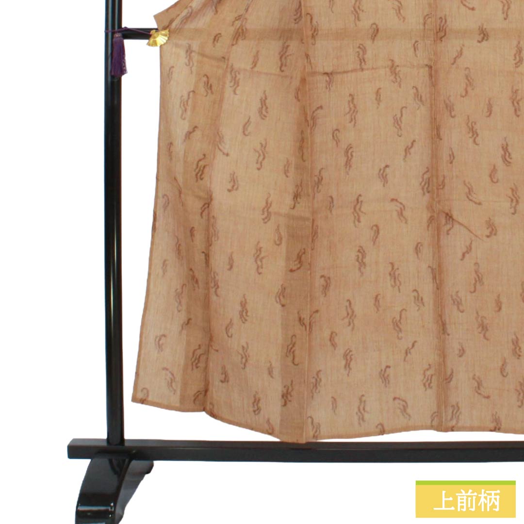 夏物 麻 紬 Sランク 身丈153.5cm 裄丈62cm 薄茶色(うすちゃいろ) 小千谷縮 抽象模様 紗 茶系 1132003792214