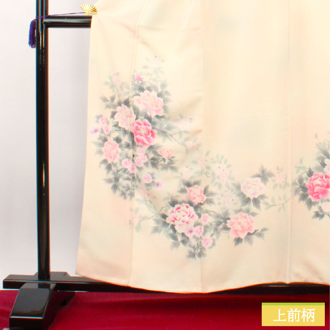 Homongi, pure silk, lined, length 159cm, sleeve length 65cm, hand-painted, floral pattern, artist's work, A rank, pink, 1112004553313