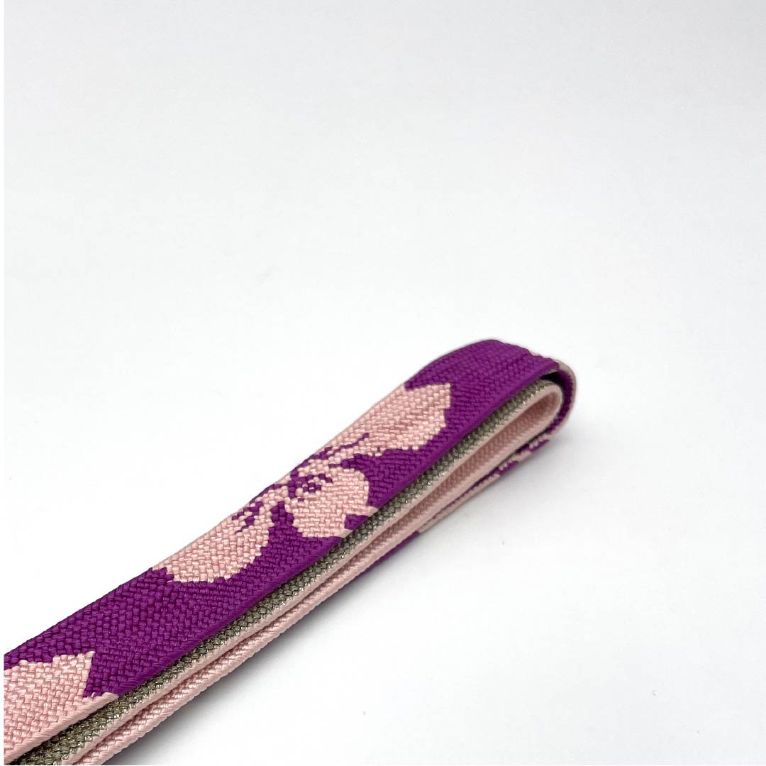 S-Rank Obijime (Sash Band) in Red Bellflower Color (Benikikyoiro) for Furisode Kimono (Formal Kimono) - Classic Floral Pattern, Approximately 163.5cm Long, Approximately 2cm Wide, Purple, Product Number: 1135004082320
