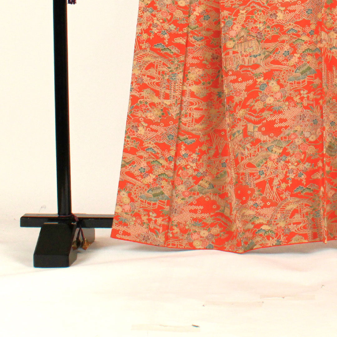 小紋 身丈163.5cm 裄丈67cm 袷 茶屋辻模様 正絹 Sランク 朱系 1115001642416