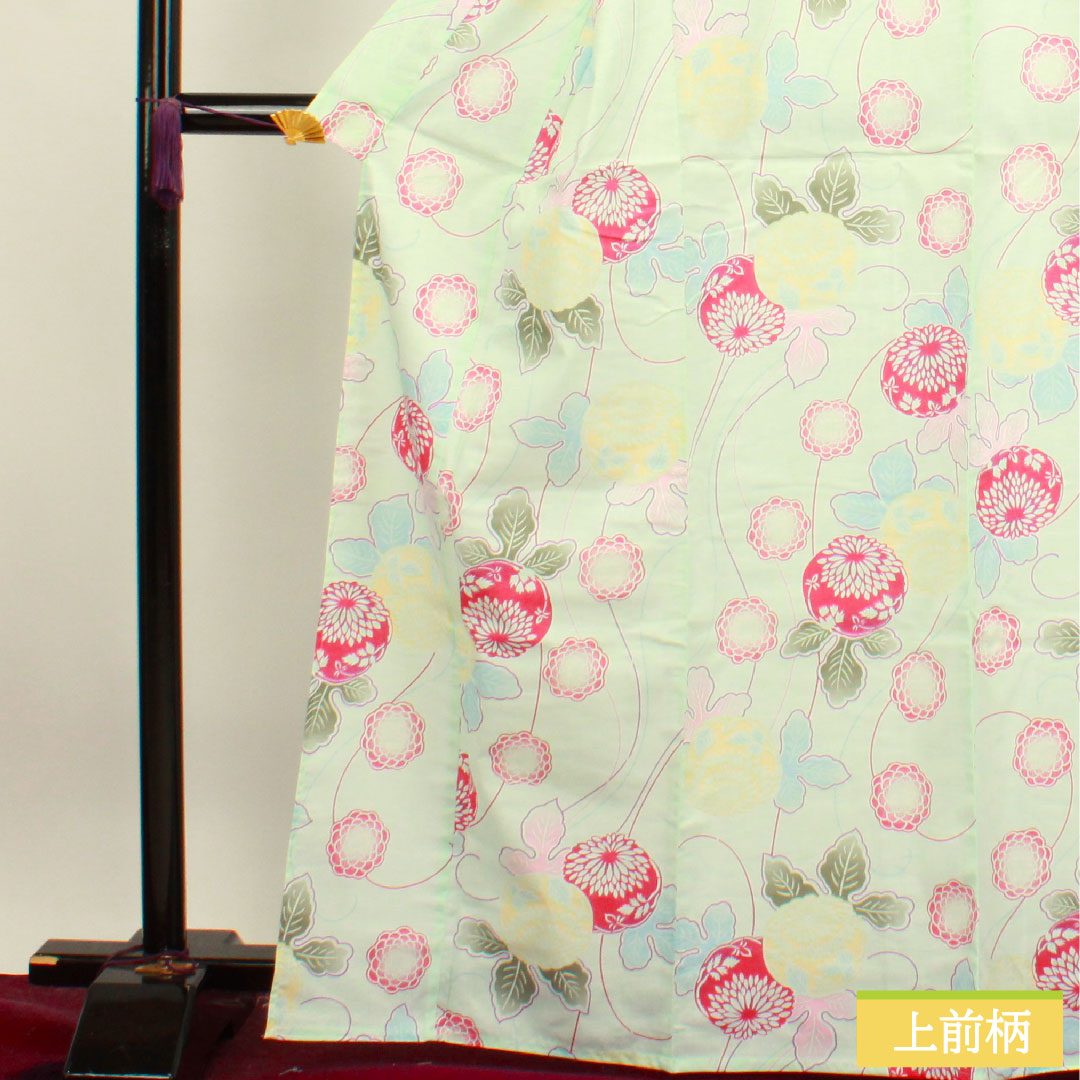 Yukata Cotton Length 167.5cm Sleeve length 66.5cm S rank Single layer Greenish white-green Abstract flower 1118004632519