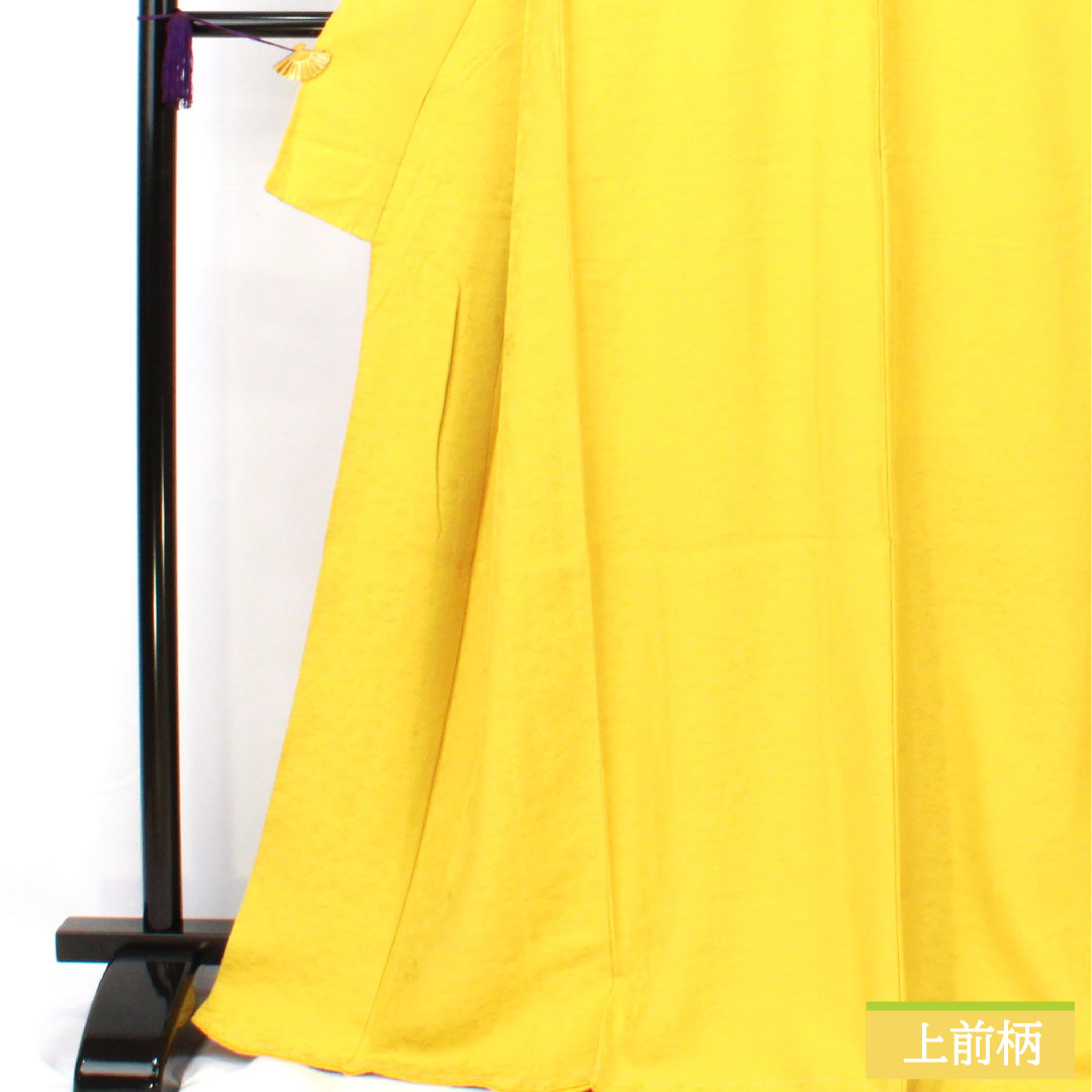 Plain color, pure silk, length 168cm, sleeve length 65.5cm, light yellow, arabesque pattern, lined, A rank, yellow, 1114001673523