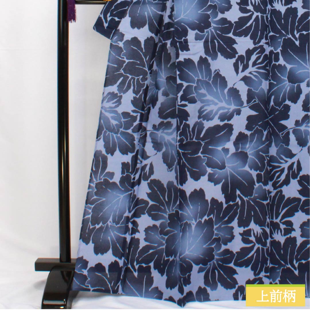 Cotton Yukata, Length 166cm, Sleeve Length 67cm, S Rank, Single Layer, Blue, Aofujiiro (Blue Wisteria) with Leaf Pattern, 1118006612517