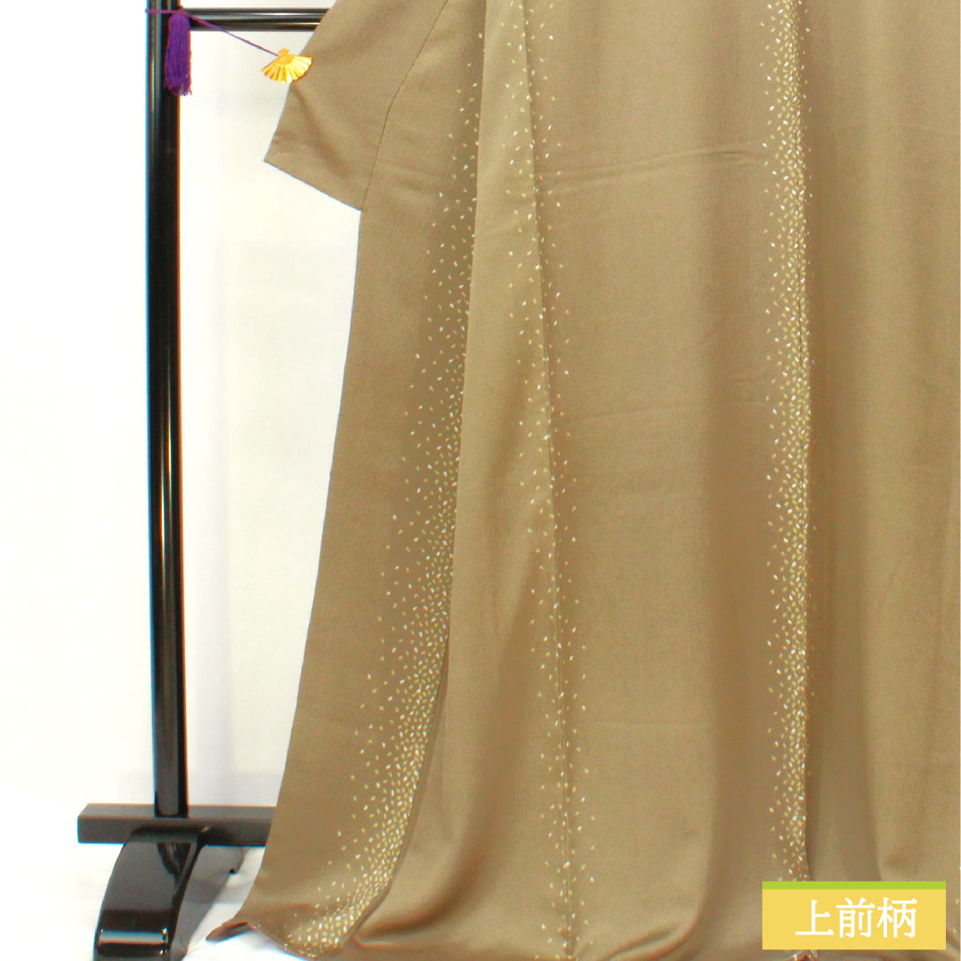 Komon, pure silk, length 170.5cm, sleeve length 66.5cm, lined, sand color, scattered petals, A rank, gray, 1115004703622