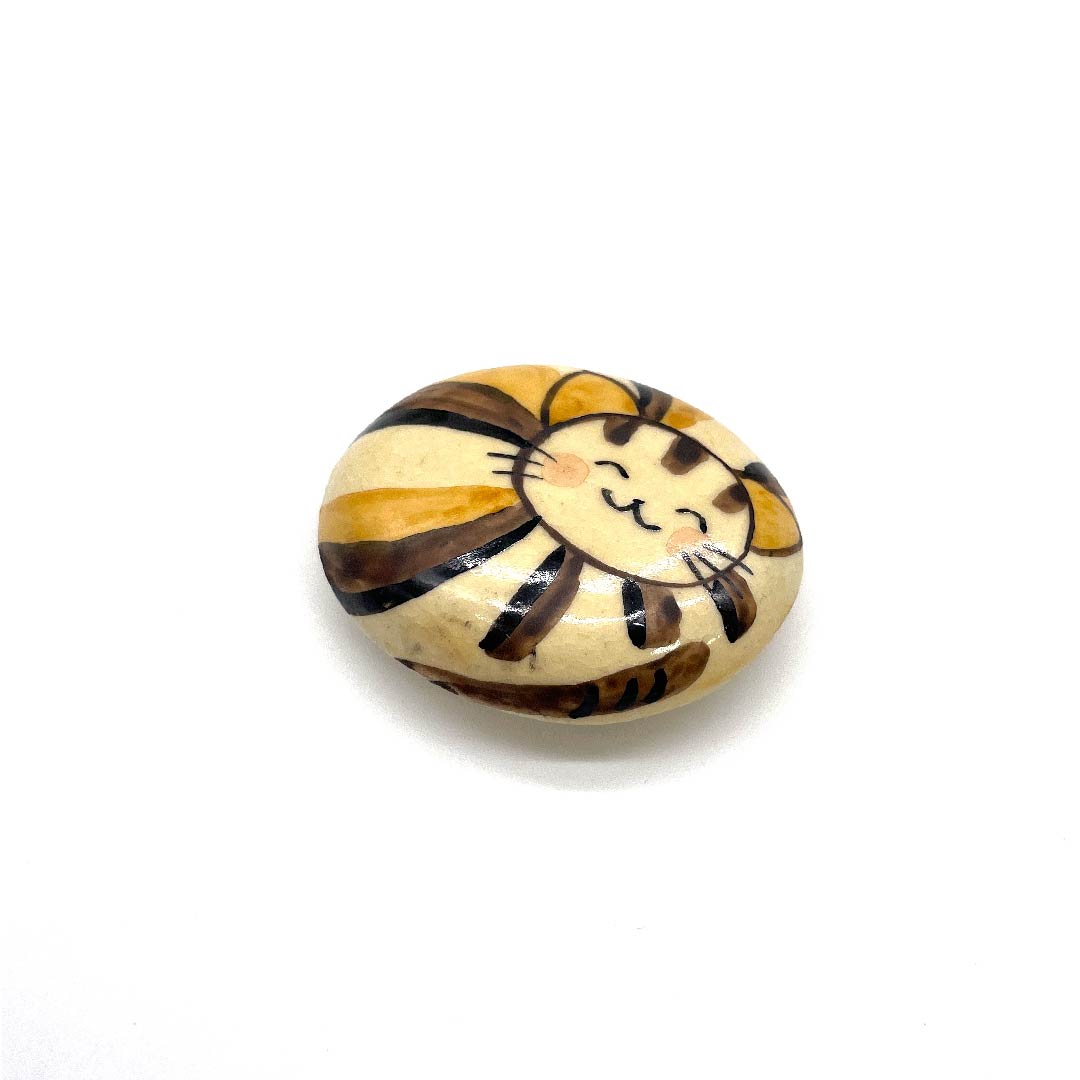 (新古品) 帯留め 陶磁器 カジュアル 麹色(こうじいろ) 清水焼 猫 動物 長さ約3.5cm 幅約4cm Sランク 橙系 1137000492922