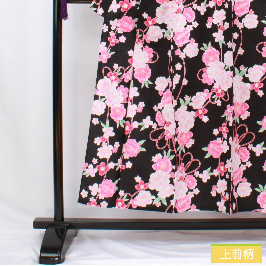 Cotton Yukata, Length 151cm, Sleeve Length 62cm, A Rank, Single Layer, Black, Camellia Pattern, 1118005963210