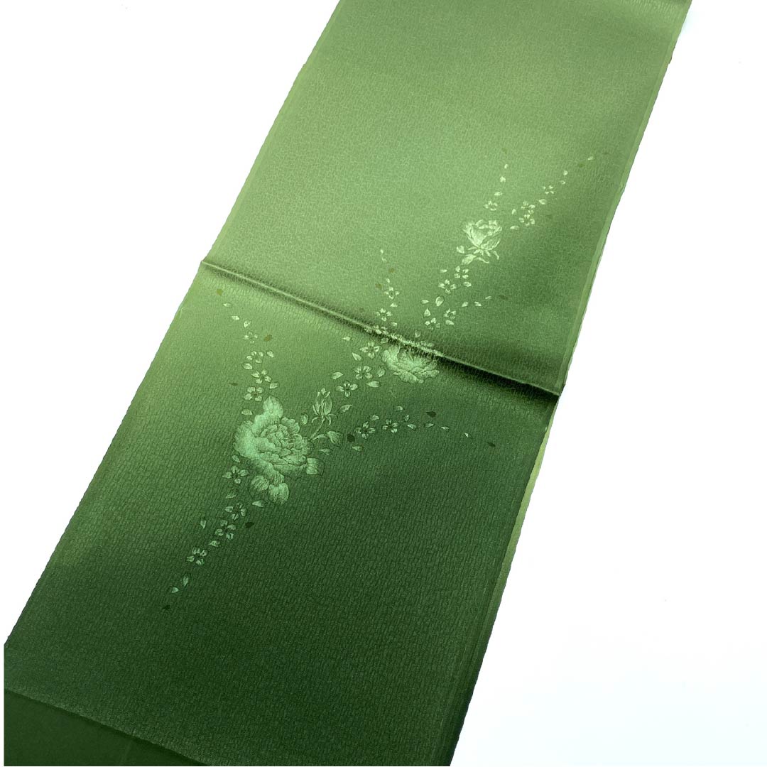 (New old stock) Obiage, pure silk, formal, Oribe color, rose, new old stock, length 178cm, width 29.5cm, S rank, green, 1136000092919