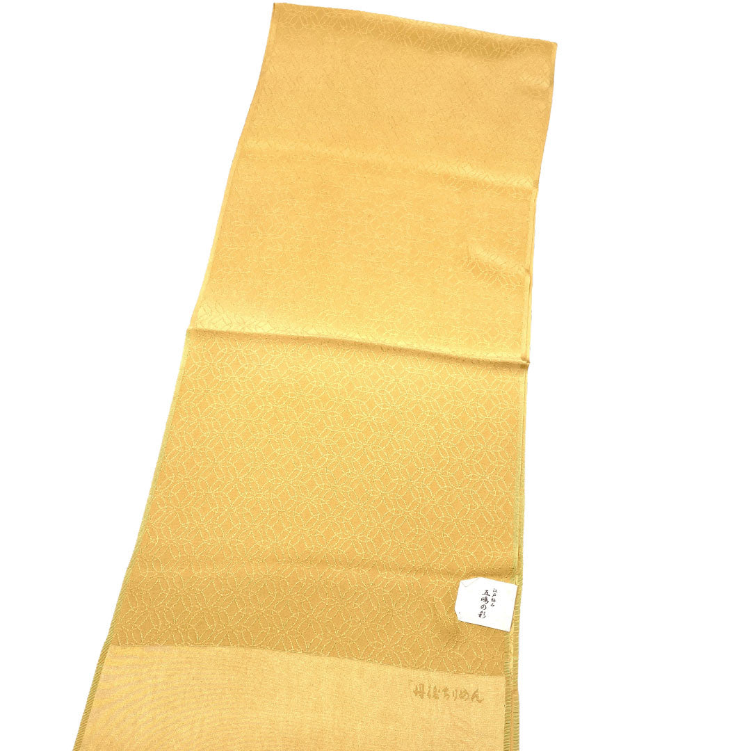 (新古品)帯揚げ 正絹 NEWランク カジュアル 濃卵色(こいたまごいろ) 五嶋紐 丹後ちりめん 七宝つなぎ 長さ約180cm 幅約30cm 黄系 1136003151923