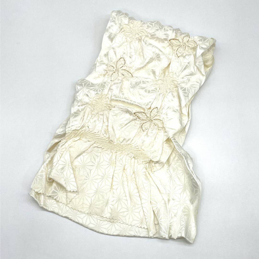 (新古品) 帯締め・帯揚げセット 正絹 Aランク 乳白色(にゅうはくしょく) 麻の葉 絞り 手組紐 長さ約159cm 幅約1cm フォーマル 白系 1141000223311
