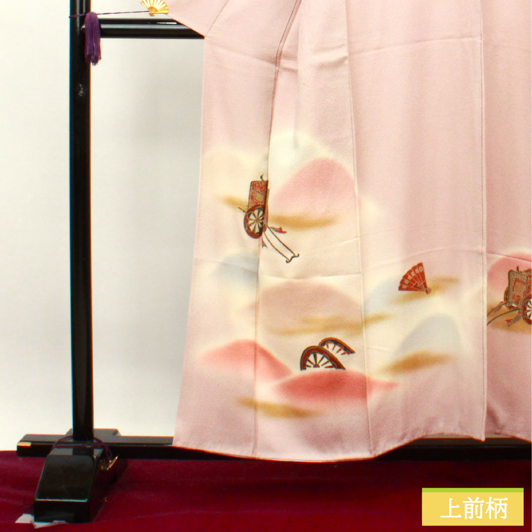 Homongi, pure silk, lined, length 155.5cm, sleeve length 62.5cm, grape color, artist's work, Kyo-Yuzen, Goshoguruma, Toyama shading, S rank, purple, 1112003402320