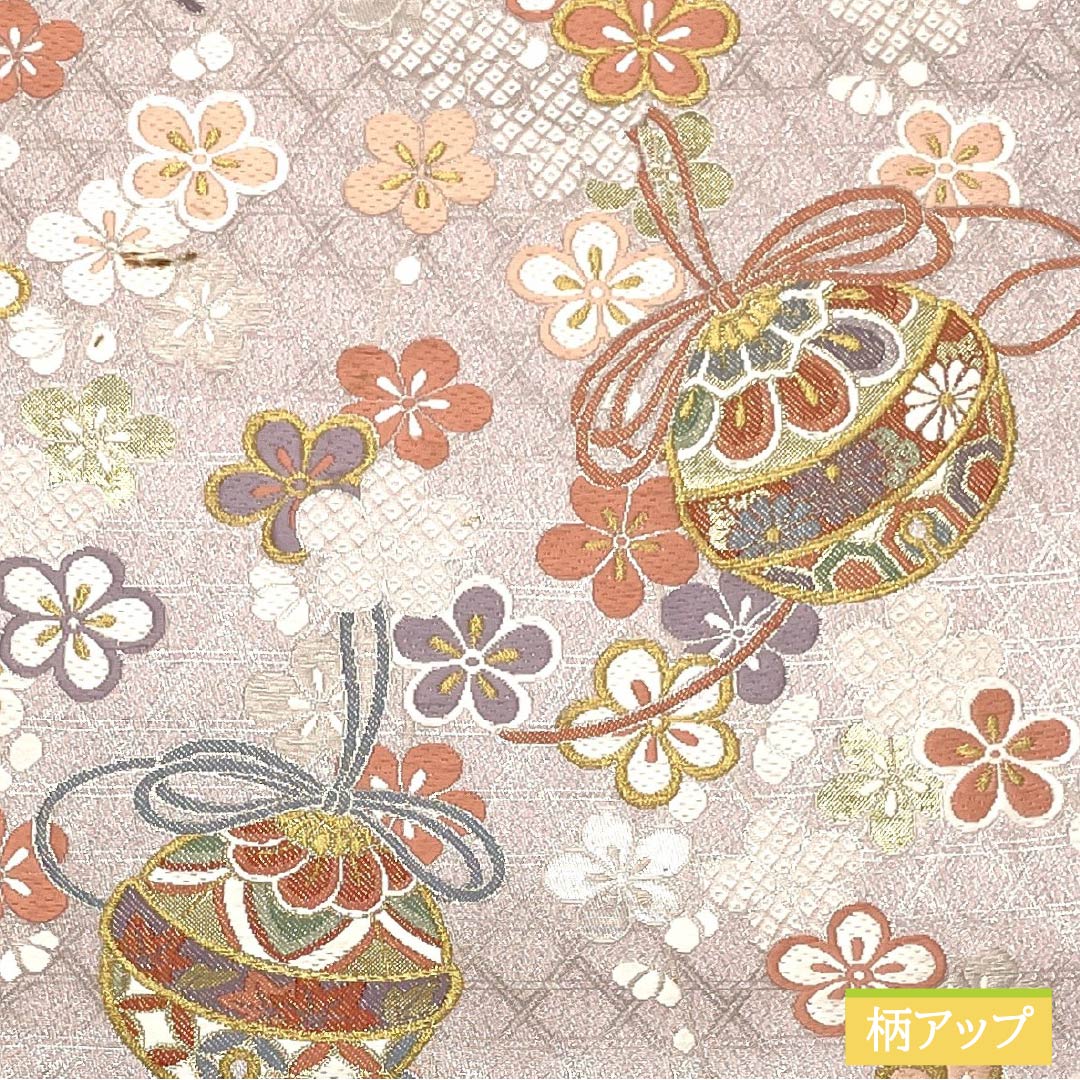 Formal pink obi, made of pure silk in a faded crimson color, featuring a ball and floral pattern, suitable for furisode kimono. Length: 436cm, A-rank, six-fold hem, pink. Product number: 1123014703313