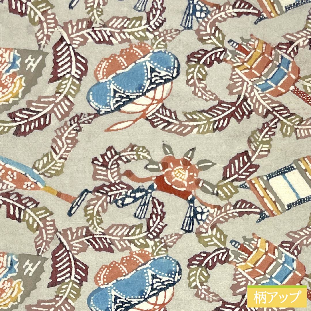 Nagoya Obi, Pure Silk, Grade A, Sobakiri (Soba-kiri Color), Stencil Dyed with Bingata-inspired Abstract Floral Design, Length 340cm, Six-fold, Casual, Gray, Product Number 1124010443322, Nagoya Style