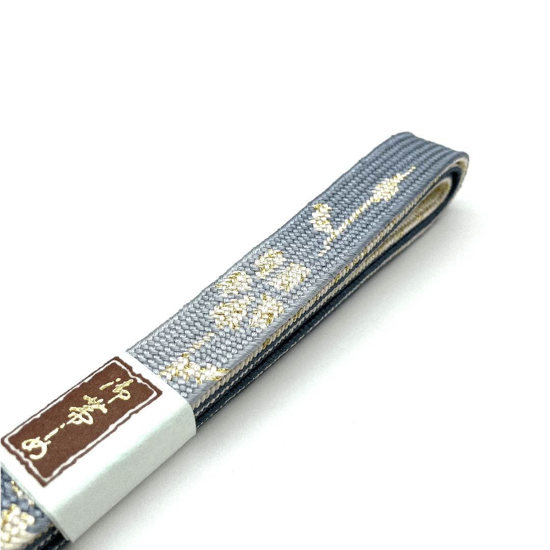 (New old stock) Obijime (sash fastener) Pure silk, quarter-length string, Minato gray, specially selected gold and silver threads, metallic threads, floral pattern, length approx. 165cm, width approx. 1.5cm, semi-formal, S rank, blue, 1135002282317