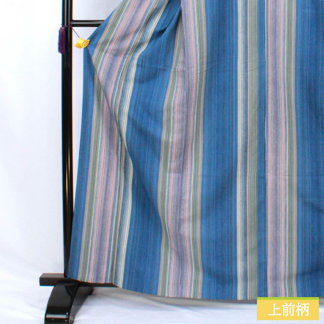 Kimono, Polyester, Rank A, Length 164cm, Sleeve-to-sleeve 64.5cm, Unlined, Light Ultramarine, Stenciled Stripes, Washable Kimono, Blue-toned, 1115007903417