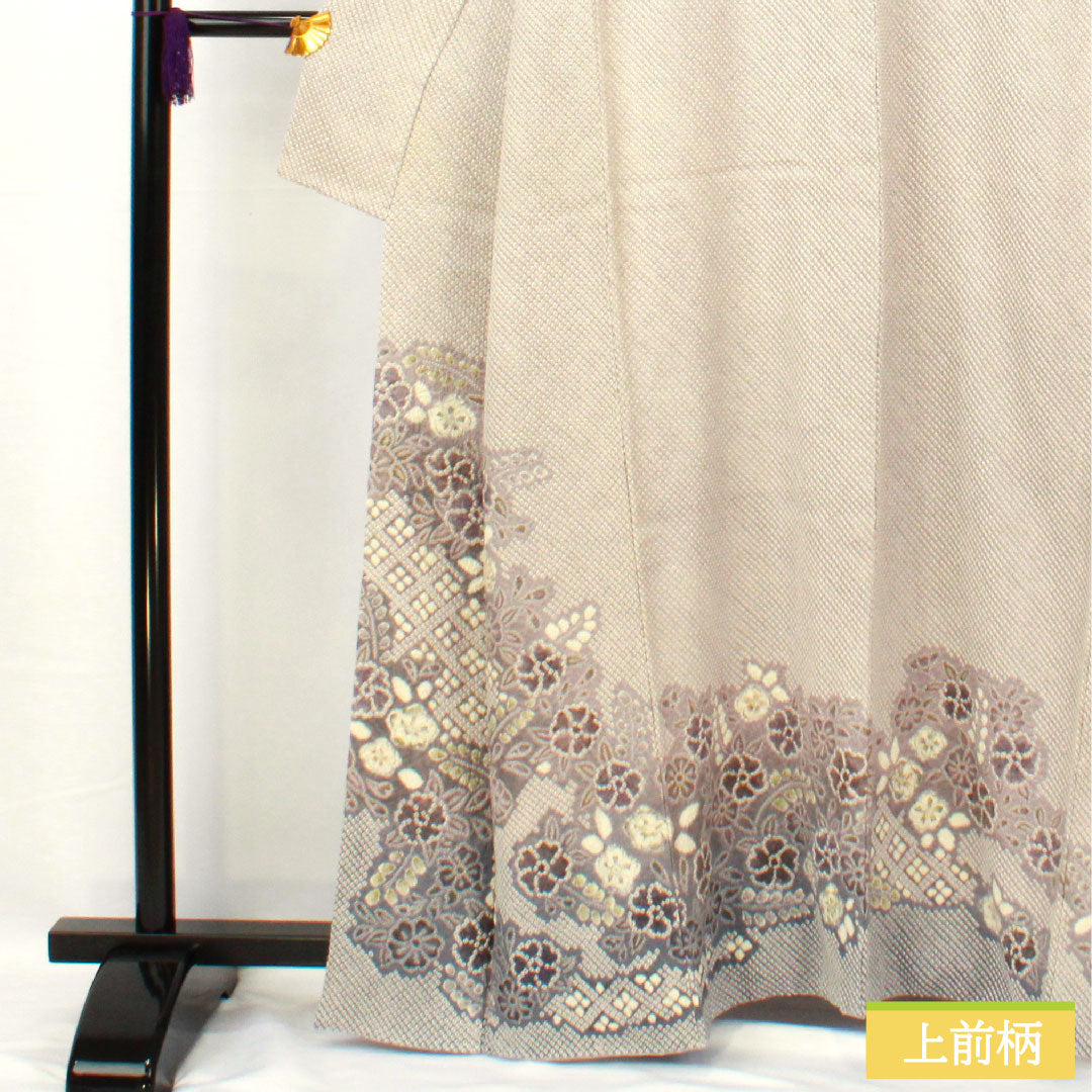 訪問着 正絹 袷 身丈161.5cm 裄丈61.5cm 淡紫色(たんししょく) 総絞り 辻ヶ花 Aランク 紫系 1112005473420