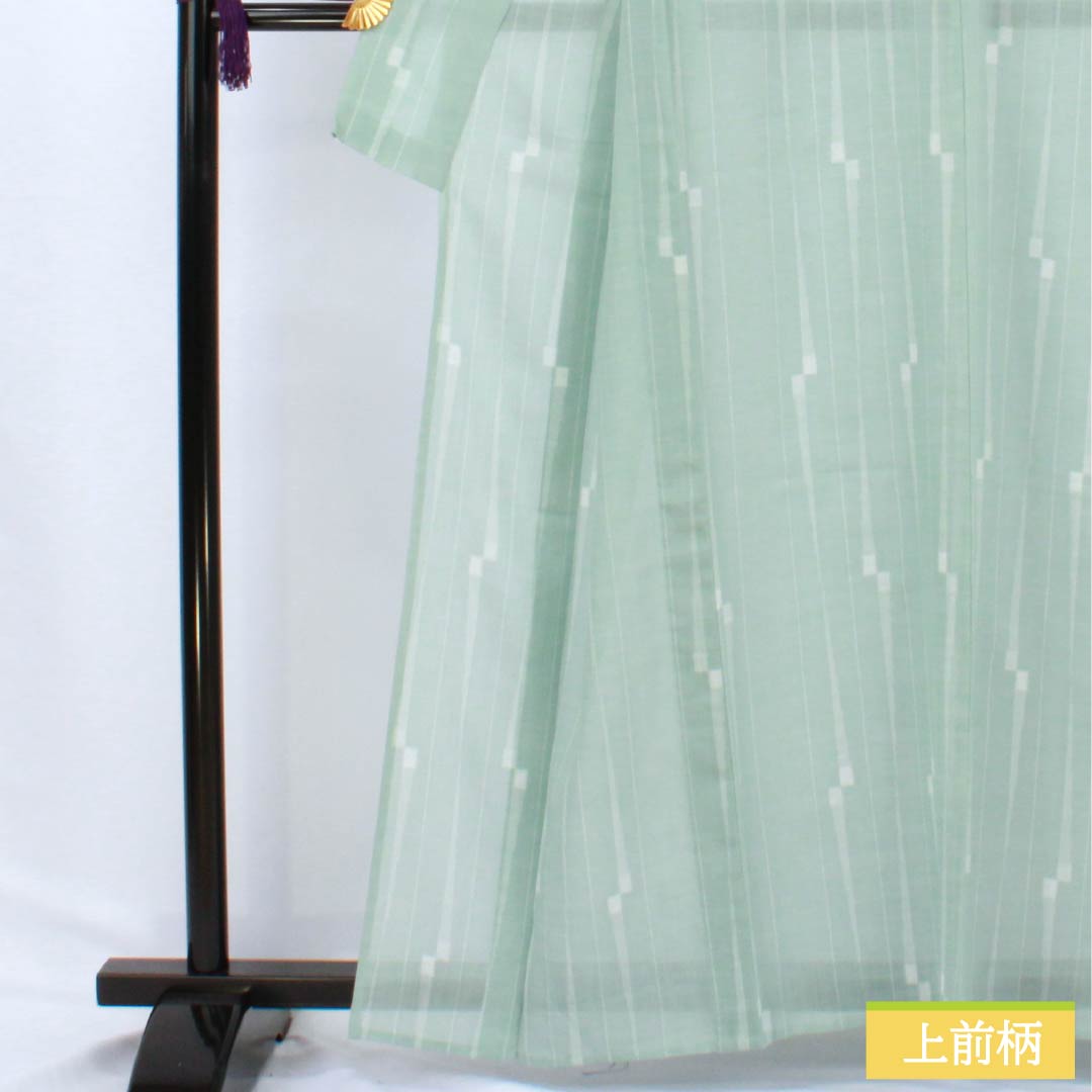 Summer kimono, polyester, small pattern, length 163cm, sleeve length 65cm, light blue (usumizuiro) striped, washable, gauze, S rank, green, 1132002662419
