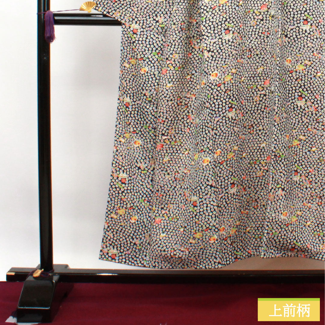 小紋 正絹 身丈152cm 裄丈60.5cm 袷 吉祥文様 しつけ糸付き 未使用品 Sランク 黒系 1115003822210