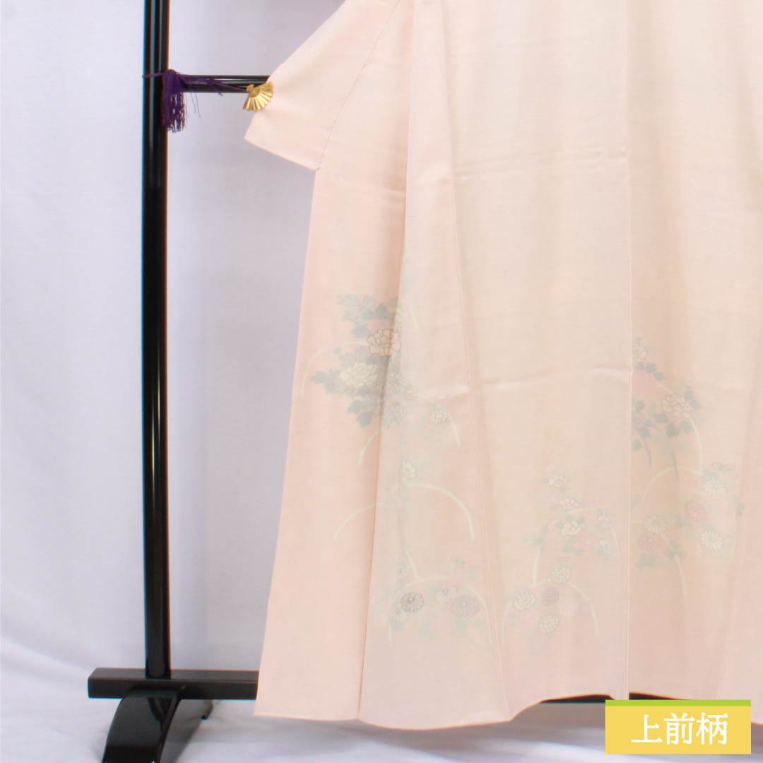 Visiting Kimono (Homongi) - Pure Silk, S-Rank, Lined, Length 158cm, Sleeve Length 63cm, Otomeiro (Girl's Color), Kyoto Yuzen Pattern, Floral Pattern, Layered Collar, Pink, Product Number: 1112006532313