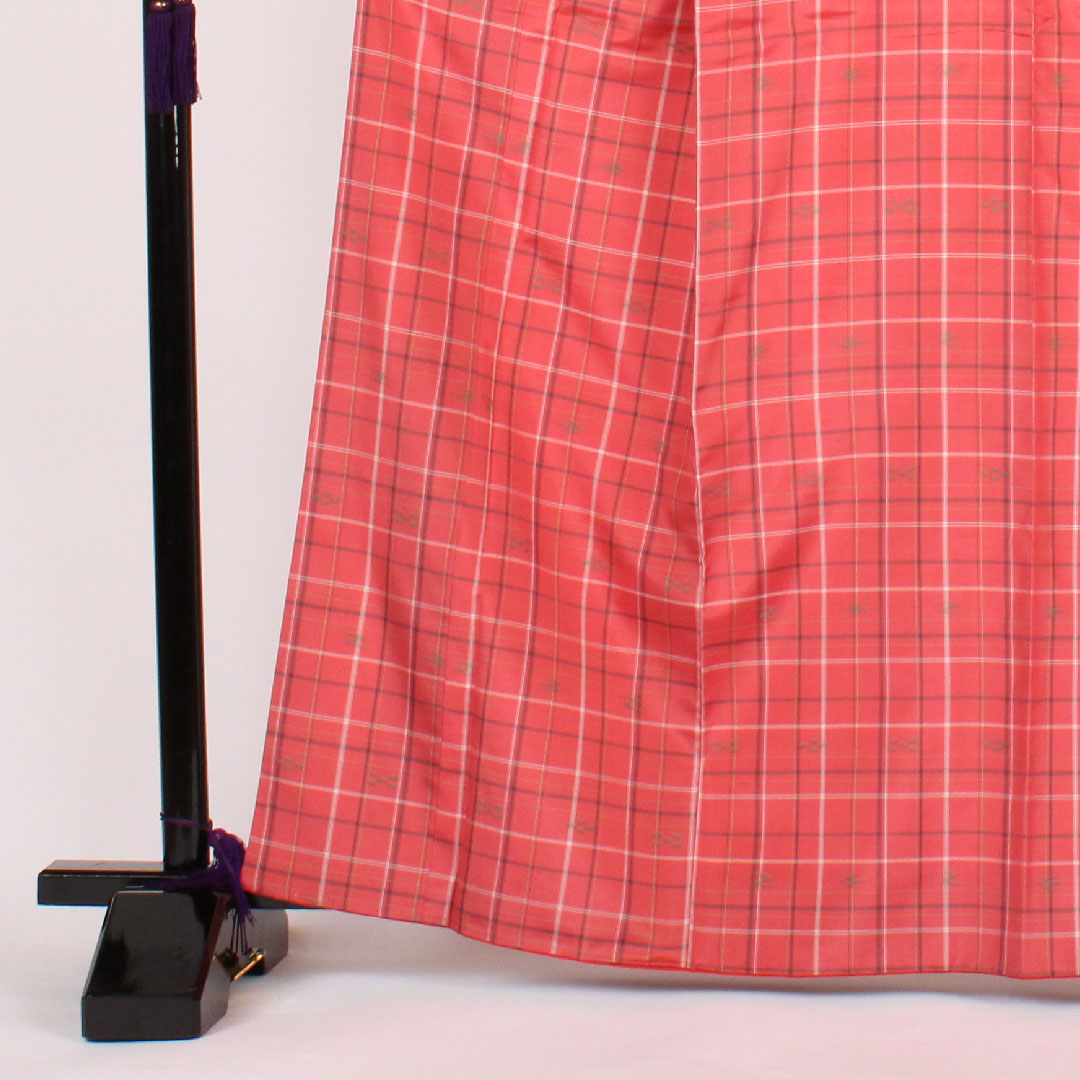 Striped Oshima Tsumugi Length 166cm Sleeve length 64.5cm Kasuri pattern Pure silk A rank A-lined Pink 1116000373413