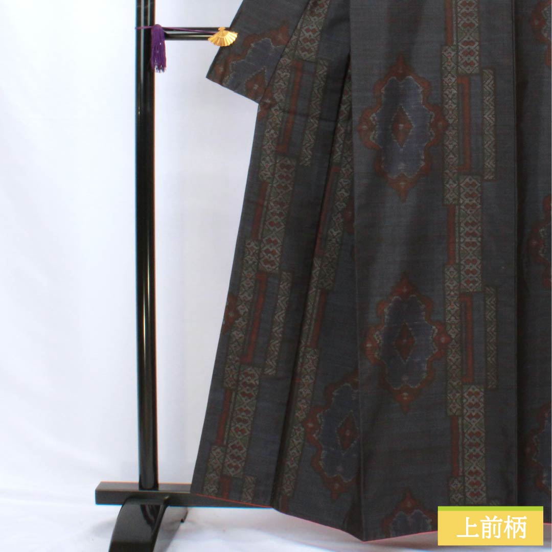 紬 正絹 Sランク 身丈159.5cm 裄丈63cm 紺色(こんいろ) 抽象模様 袷 紺系 1116004162318