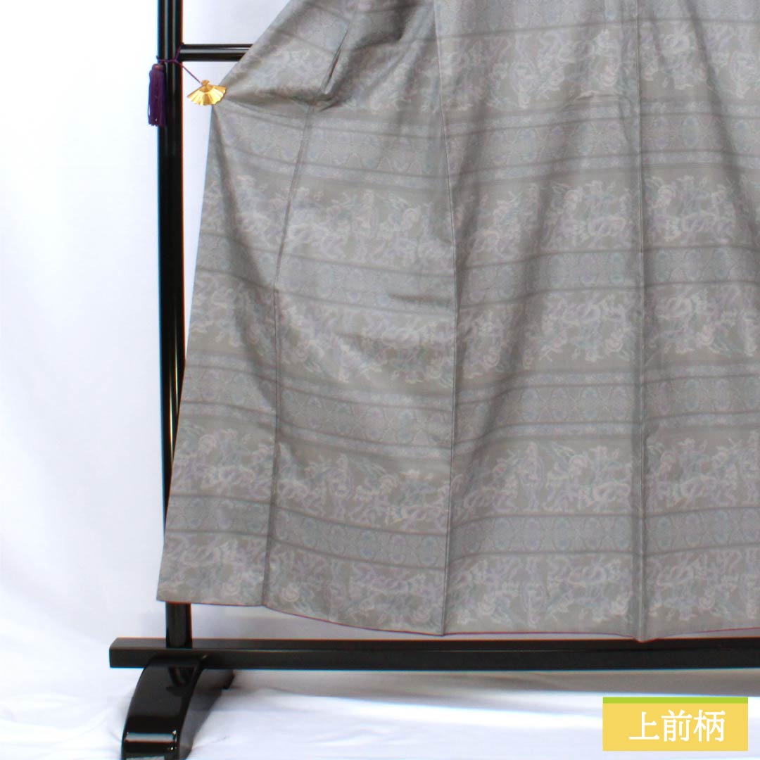 Genuine Oshima Tsumugi Silk, Grade A, Length 156cm, Sleeve Length 63cm, Gray, Mud-dyed, Horizontal Double Kasuri Pattern, Lined, Gray, Product Number: 1116004663322