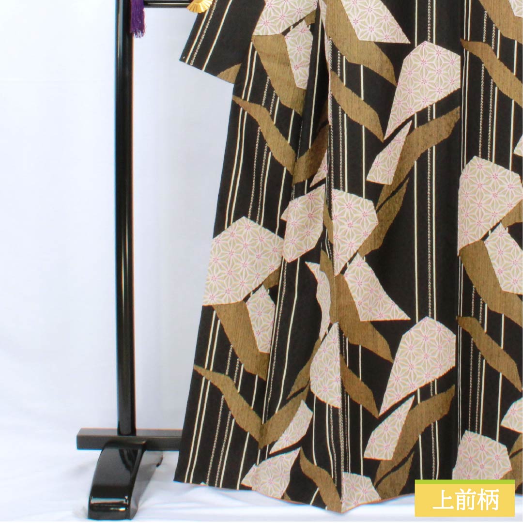 Small pattern, polyester, length 166cm, sleeve length 65cm, lined, split pattern, washable kimono, S rank, black, 1115005812510