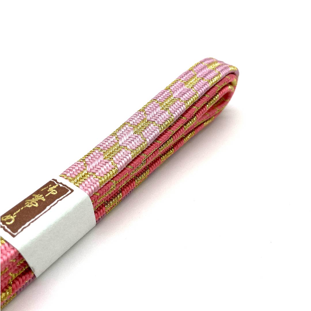 New Old Stock - Obijime, pure silk, yonbunhimo, nakano-kurenaiiro and usubeni-fujiiro, metallic thread used, special gold and silver thread used, length approx. 165cm, width approx. 1.5cm, semi-formal, S-rank, pink tones, 1135002132313