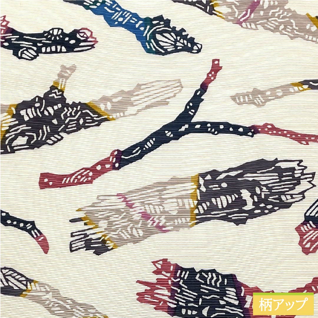 Nagoya obi, natural color, stencil dyeing, Kyoto Bingata, abstract pattern, obi length 378.5cm, pure silk, S rank, full length, casual, white, 1124005772311, Nagoya style