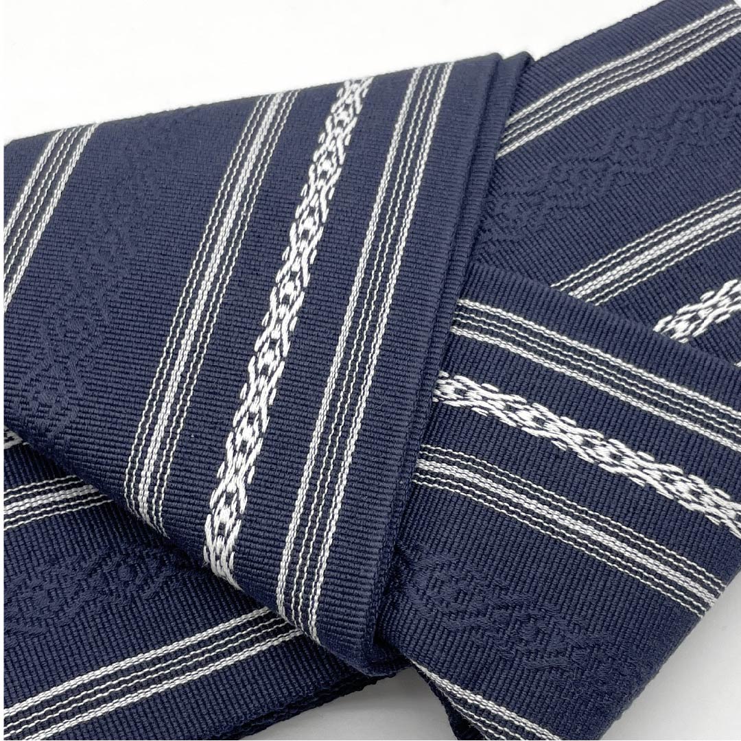 Cotton obi, dark blue, Kenjo pattern, one-touch obi, Velcro, obi length 130cm, width 9.5cm, S rank, navy blue, 1134000402918
