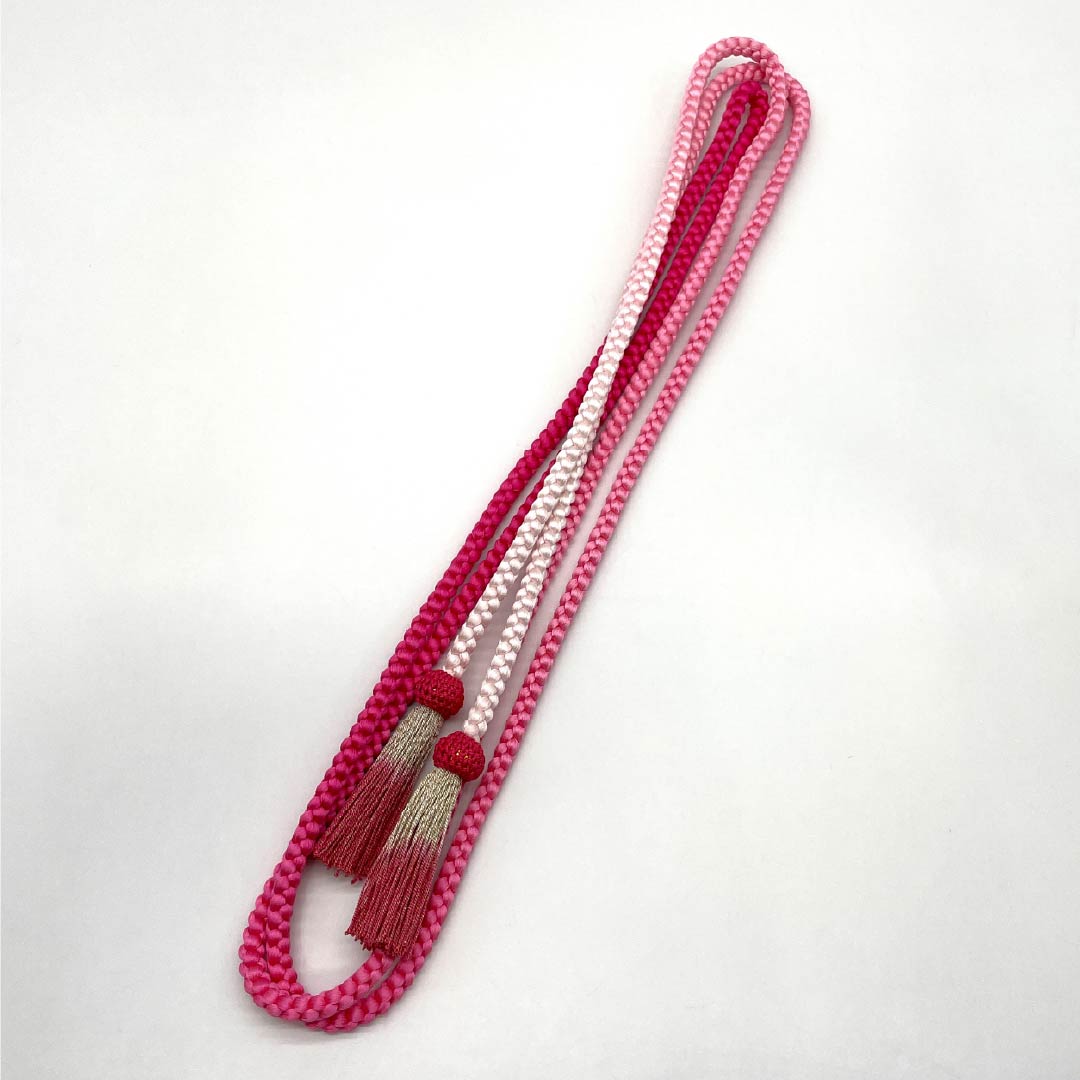 (新古品)帯締め 正絹 NEWランク 薔薇色(ばらいろ) グラデーション 振袖用 丸組 長さ約265cm 幅約0.8cm フォーマル ピンク系 1135005271413