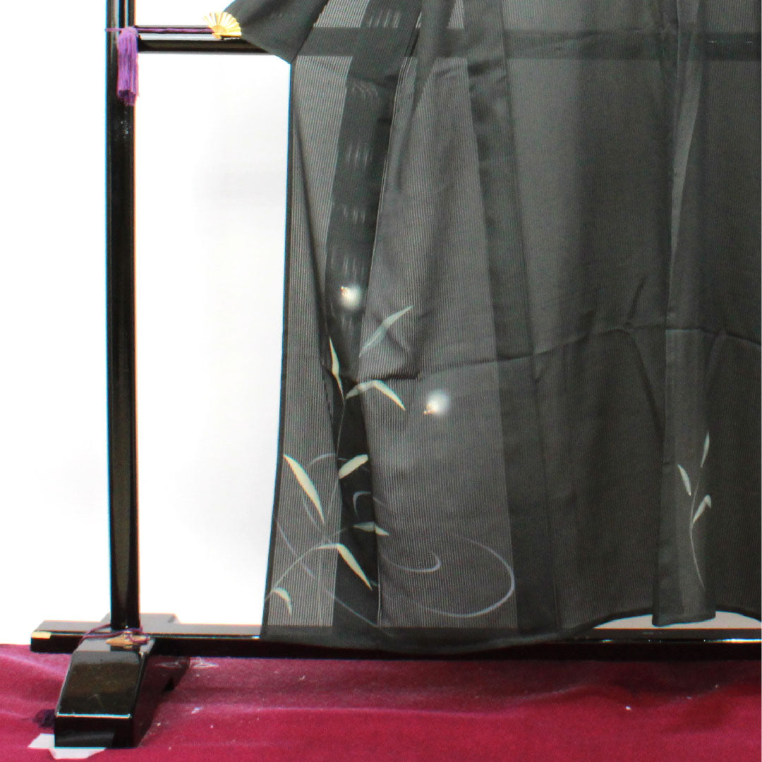 夏物 正絹 訪問着 身丈156.5cm 裄丈63cm 竪絽(たてろ) 蛍 絽 Sランク 黒系 1132001102310