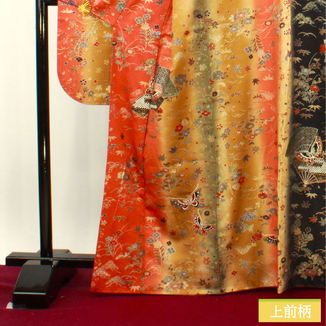 Furisode, pure silk, length 167cm, sleeve length 68.5cm, lined, Kyo-Yuzen, auspicious pattern, S rank, gradation style, 1113001902599