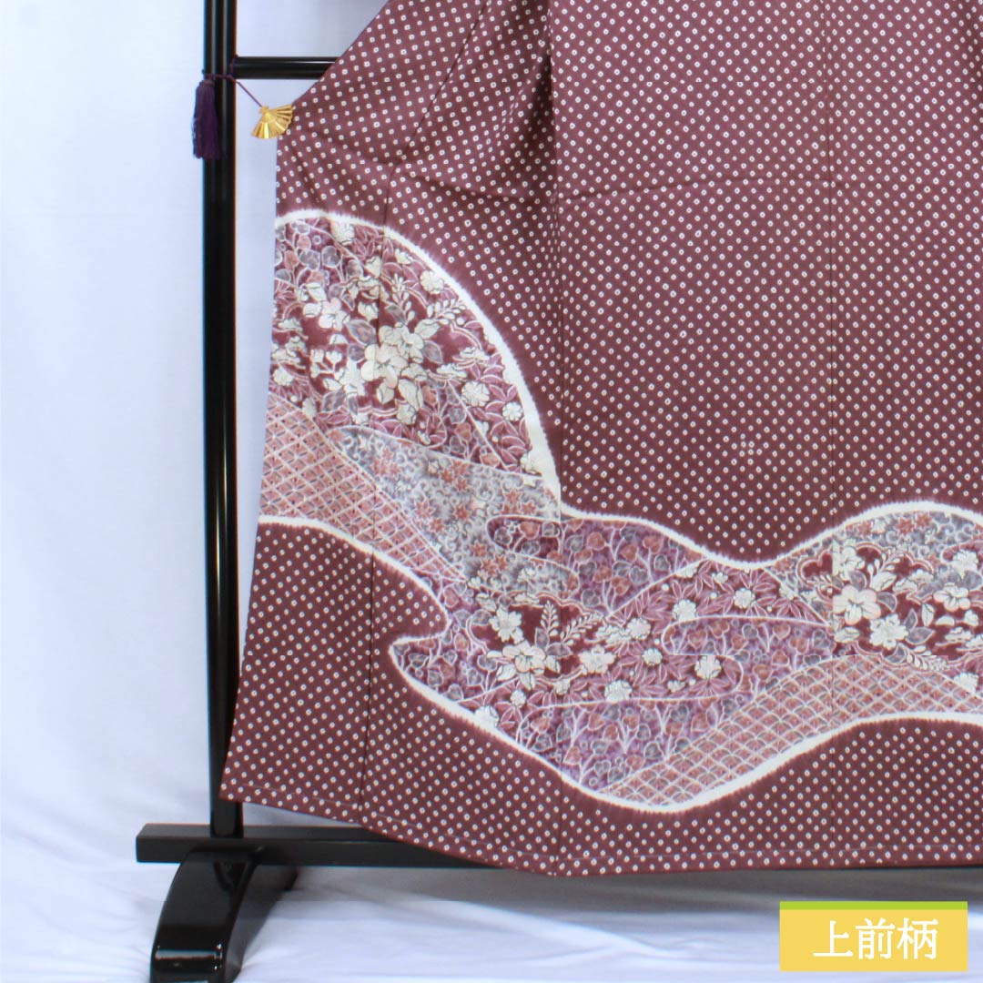 訪問着 正絹 Sランク 袷 身丈158cm 裄丈64cm 牡丹鼠色(ぼたんねずいろ) 絞り 辻ヶ花 しつけ糸付き 紫系 1112007732320
