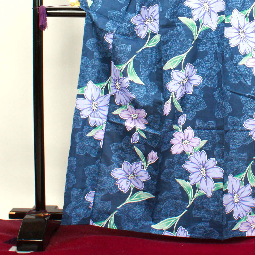 Yukata, Korean blue, azalea, cotton, S rank, single layer, length 165cm, sleeve length 66cm, navy blue, 1118003602518