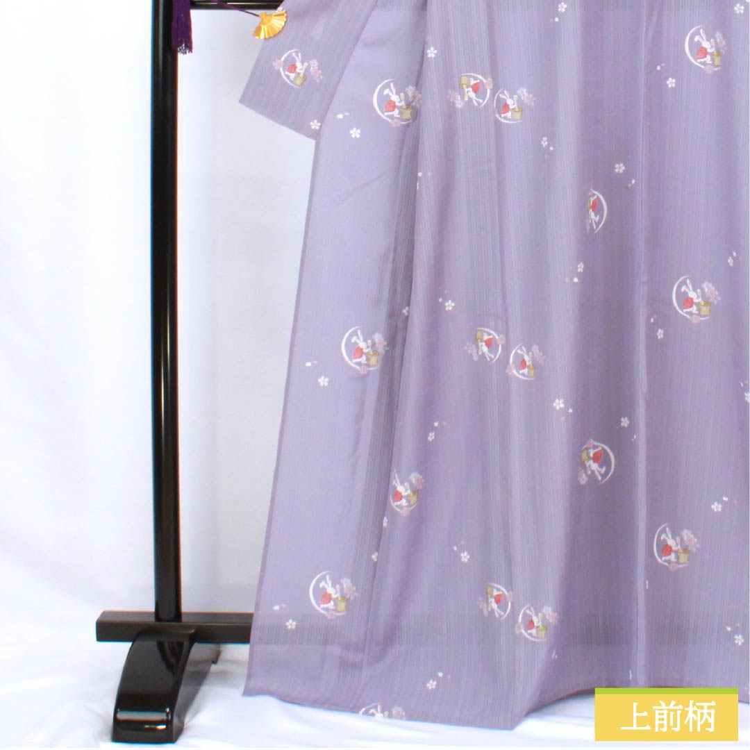 Summer kimono, polyester, small pattern, length 167cm, sleeve length 64.5cm, Beniminatoiro (beniminato-iro), moon-viewing rabbit, washable kimono, gauze, S rank, purple, 1132002172520