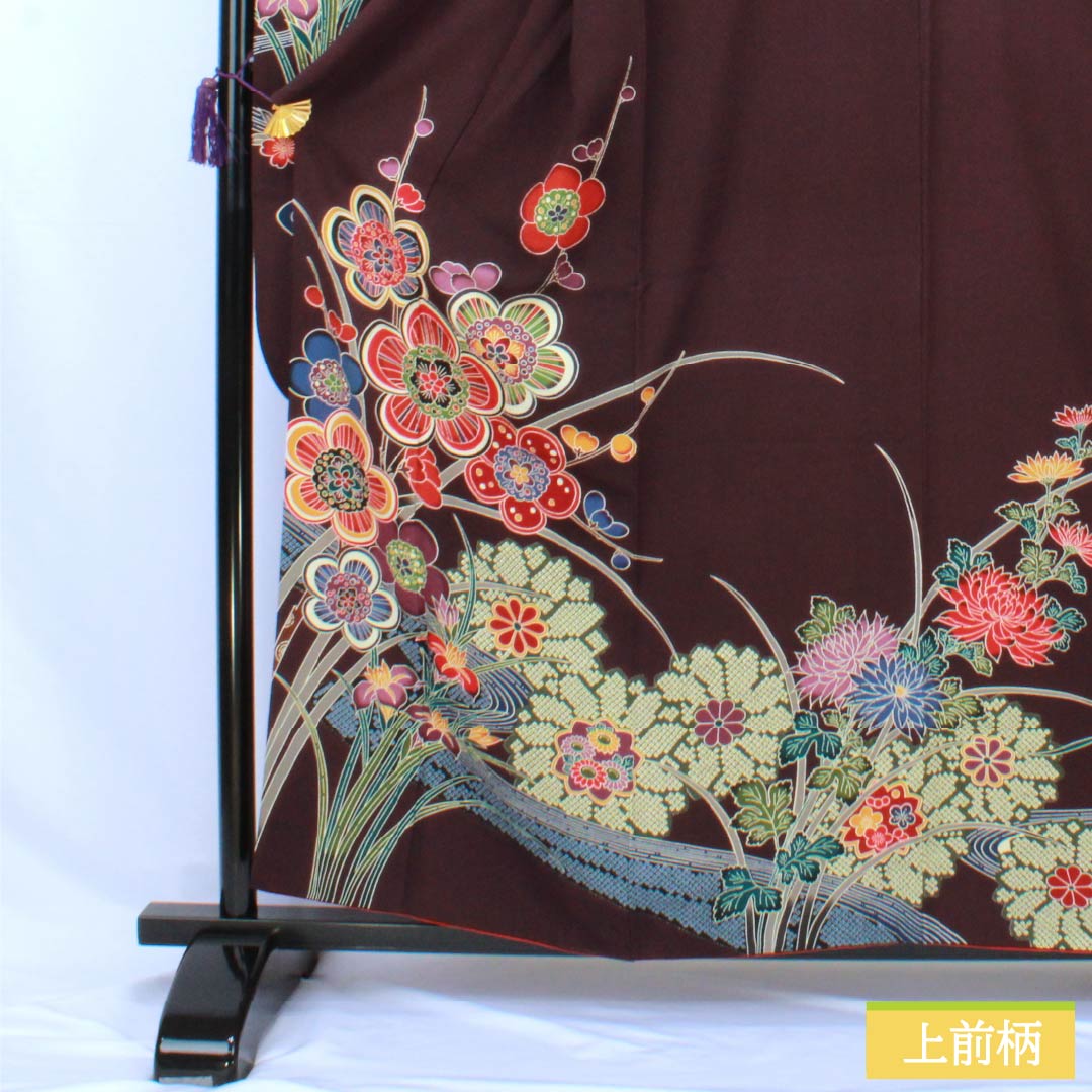 振袖 正絹 Sランク 身丈158.5cm 裄丈64.5cm 袷 二人静色(ふたりしずかいろ) 京紅型 総花 紫系 1113002432320